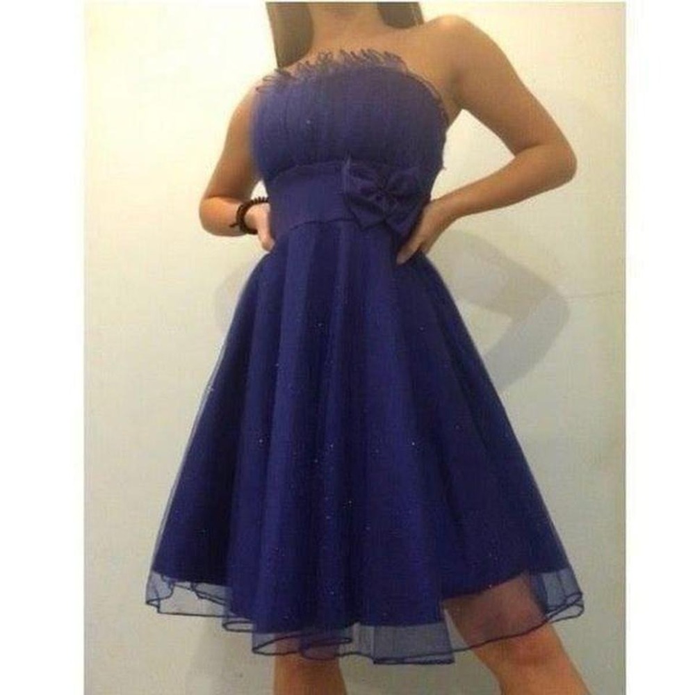 royal blue strapless‎ prom dress